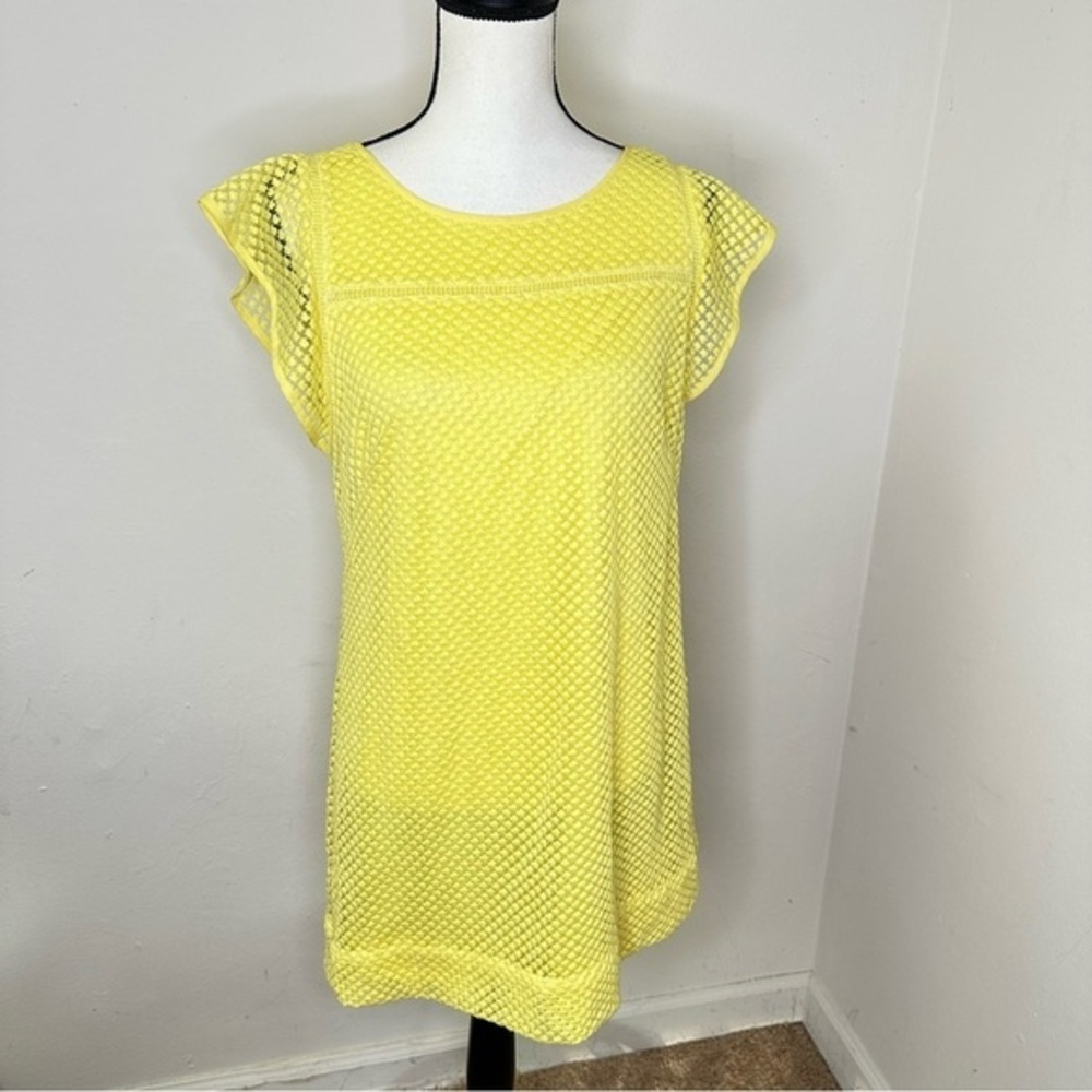Adrianna Papell Women's Yellow Embroidered Ruffled Shift Dress Size 6 - Picture 3 of 13